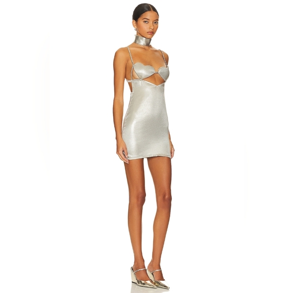 15. NWOT AMOR MIA HEARTBREAKER DRESS IN SILVER - Picture 3 of 8